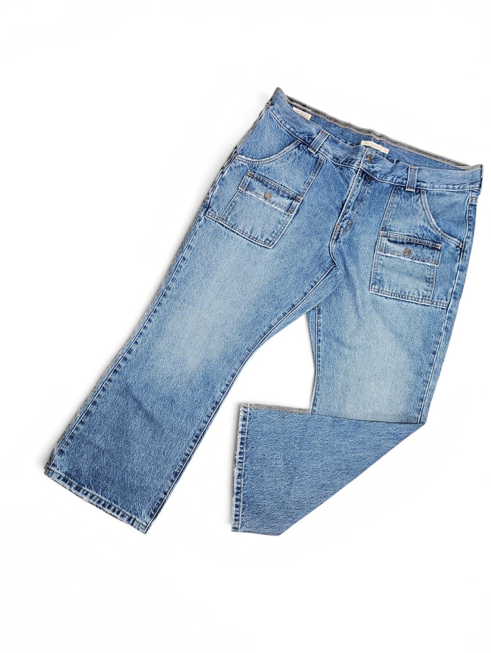 Levi's Premium Size 34 Jeans Middy Ankle Bootcut Denim Patch Pockets Snap Fly
